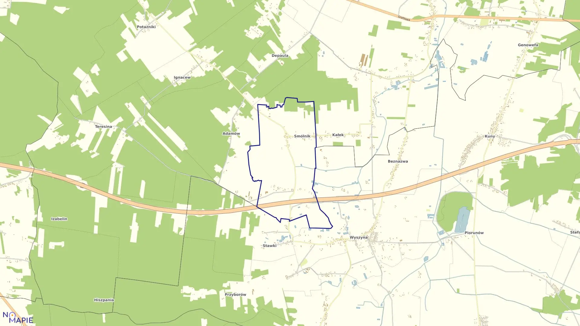 Mapa obrębu SMÓLNIK w gminie Krzymów